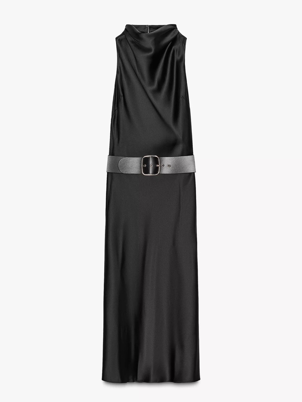 ZARA Satin Halter Midi Dress - Black